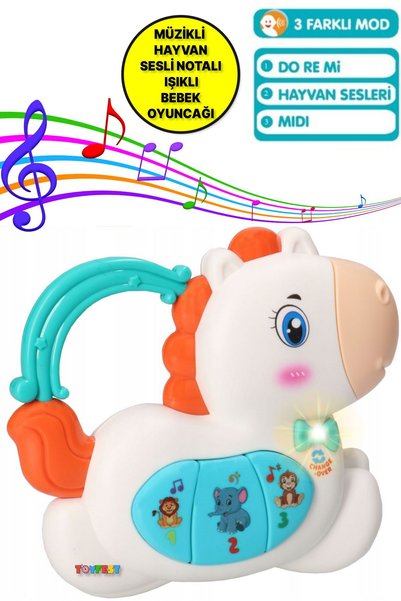 TOYFEST Hayvan Sesleri Çıkaran Tuşlu Işıklı Notalı Ninnili Müzikli AT İnterak...