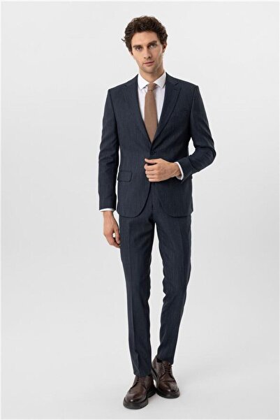 SÜVARİ Lacivert Slim Mono Yaka Yan Cepli 6 Drop Takım Elbise