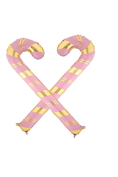partidolu Yılbaşı Candy Cane Pembe Gold Baston Şeker Şekilli Folyo Balon 73x3...