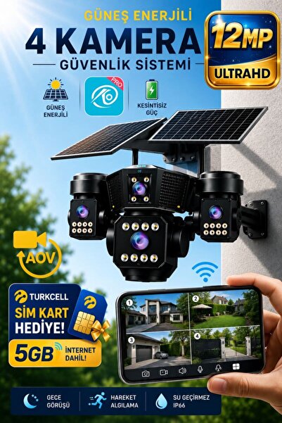 O-KAM OK333 Premium Serisi 12MP 4 Kameralı 4G Çift Solar Panel Gece Görüş