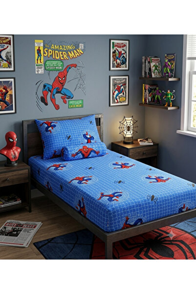 ŞENER HOME Cearșaf de pat elastic (FİTTED) cu model Spiderman pentru băieți, ...
