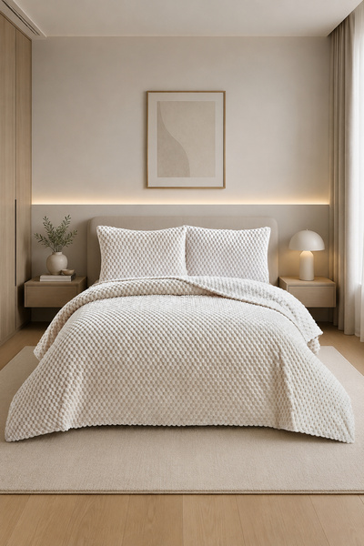 Vannes Home Laura Tavşan Tüyü Tek Kişilik Yatak Örtüsü Battaniye ve 2 Adet Ya...