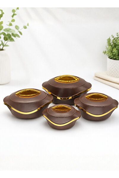 Milton Set of Plastic Containers from Inside Steel, Color Brown, Gold Line, 4...