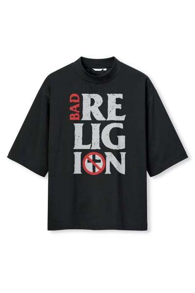 buzagi tasarım ürünleri Bad Religion Digital Print Oversize Black Unisex T-Shirt