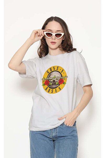buzagi tasarım ürünleri Guns N' Roses Regular Fit Unisex White T-Shirt