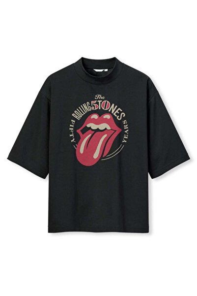 buzagi tasarım ürünleri Rolling Stones Digital Print Oversize Black Unisex T-...