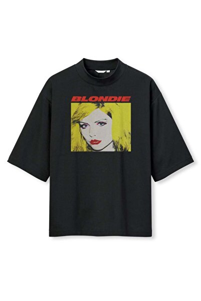 buzagi tasarım ürünleri Blondie Digital Print Oversize Black Unisex T-Shirt