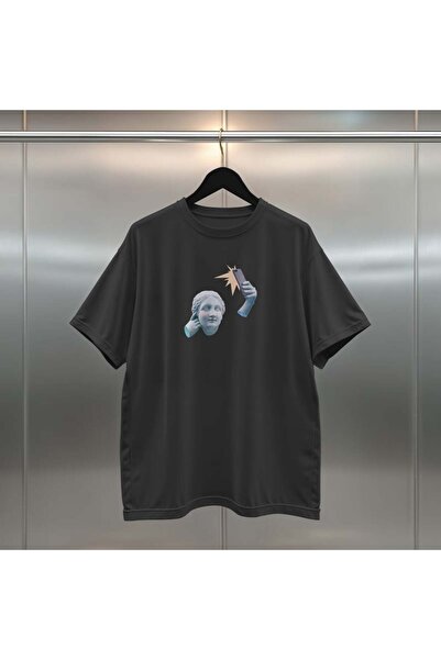 buzagi tasarım ürünleri Sculpture Digital Print Oversize Unisex Black T-Shirt
