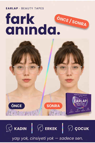 Beauty Tapes EARLAP Bean Fit Şeffaf Kepçe Kulak Bandı, 40 Adet + 2 Silikon Aparat