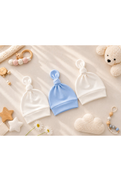 UmBaby % Pamuklu Yenidoğan Penye Bebek Şapka 3'lü Set