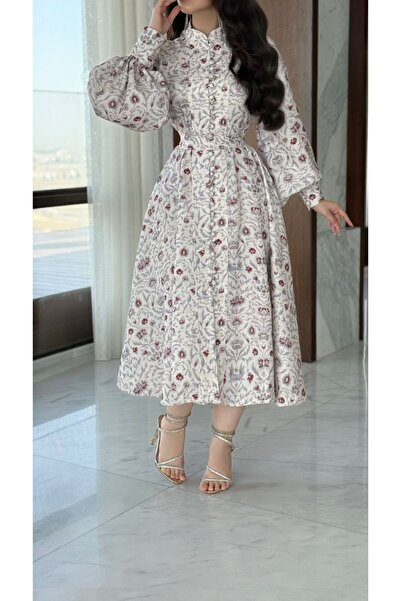 Livia Long-sleeve patterned midi dress