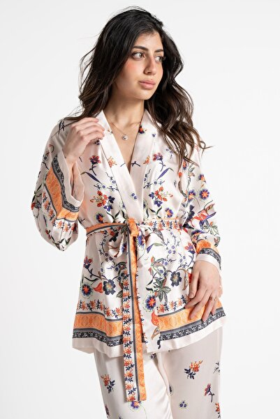 mica Floral Cardigan with Long Sleeves, Tie Waist