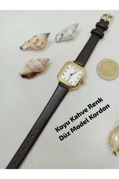 Ricardo Retro Minimal Vintage KOYU KAHVE RENK Kordon , Kadın Kol Saati Gold R...