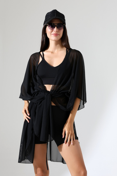 Esberin Front-Tie Tulle Beach Dress Pareo