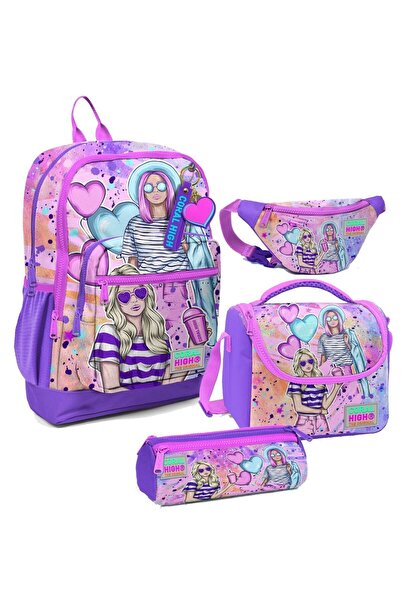 Coral High Geantă de școală pentru fete, mov, roz - model pentru fete, set de...