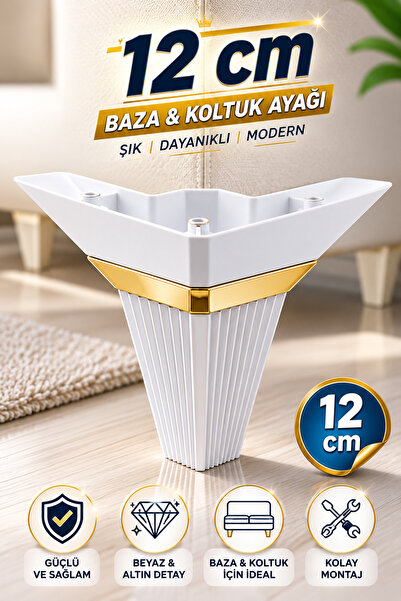 NZB Mobilya Kanepe Çekyat Sehpa TV Ünitesi Koltuk Ayağı Baza Ayak 12 cm Beyaz...