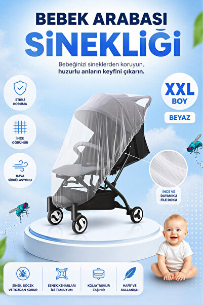 White Stroller Fly Screen Fits All Stroller & Stroller Models, Elasticated XXL Mosquito Net