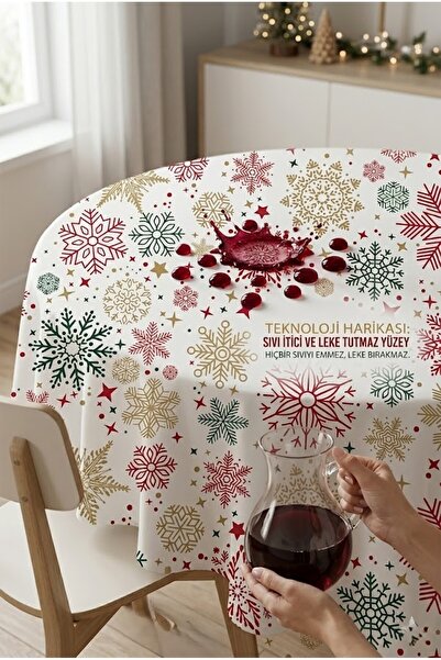 Rona Home Față de masă rotundă elegantă cu model fulg de zăpadă de Anul Nou -...