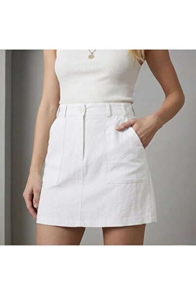 Glaura Fashion Doğal Keten Dokulu Şort Astarlı Mini Etek - Casual Yazlık Etek