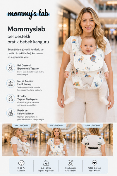 Mommyslab Bebek Ergonomik Pratik Kanguru Taşıyıcı Çok Yönlü Ayarlanabilir Sır...