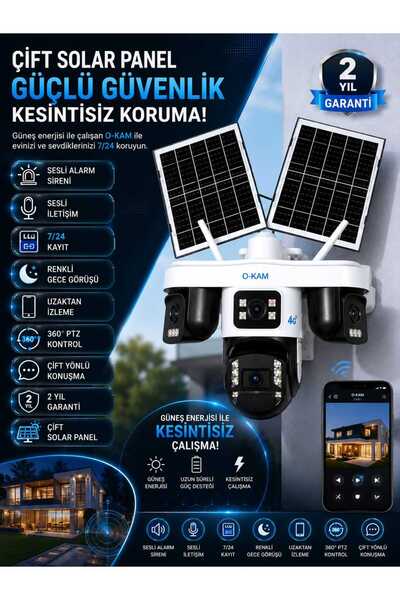 O-KAM PRO OKAM 335 PREMIUM 4G Solar Güvenlik Kamerası | SIM Kartlı | 7/24 Kay...