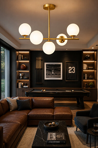 ESSLİGHT Nova 5’li Eskitme Beyaz Camlı Modern Salon Mutfak Yatak Odası Avize