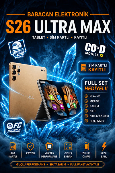 İ-TAB S26 Ultra Max Tablet - 16GB RAM - 1TB Hafıza | Sim Kartlı | Klavye Mous...