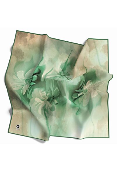 VİOLLA Twill Batik Çiçek Desenli Mint Yeşili Renkli 90x90 Eşarp (İpek İçermez...