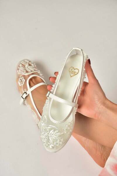 Fox Shoes Y726330115 Baletanke za žene sa detaljnom mrežicom i belim biserima