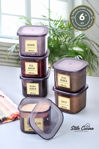 Stile Cucina 6-Piece Square Food Storage Container Spice Rack Set 0.55 Liter ...