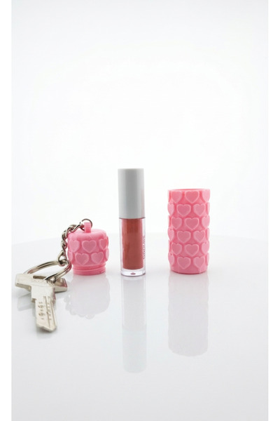 Yapbi3d Kalp Desenli Anahtarlıklı Ruj ve Lip Gloss Kılıfı Saklama Kutusu - Ça...