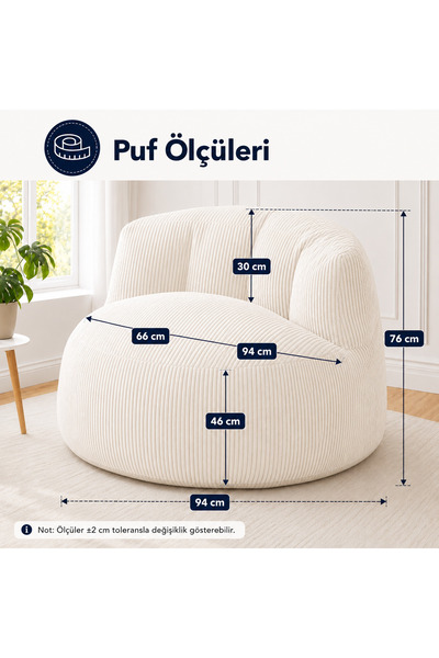 puffiber Premium Yer Pufu Fitilli Kadife Tek Kişilik Relax Koltuk 94x76 Cm