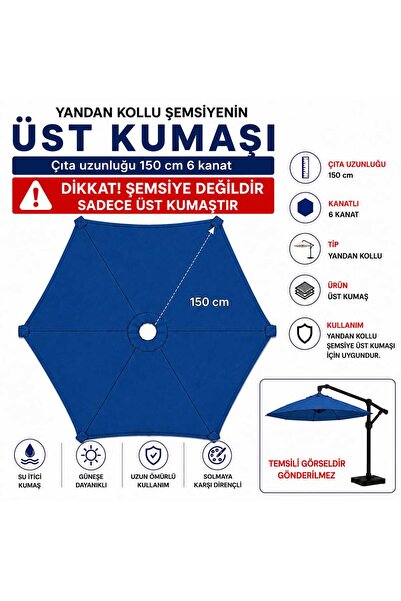 Şemsiyecim Yandan Kollu Şemsiye Üst Kumaşı 150 cm 6 kanat Su İtici