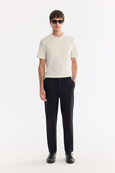 Avva Erkek Siyah Yanı Lastikli Kırışmaz Teknik Kumaş Slim Fit Pantolon A61Y3077