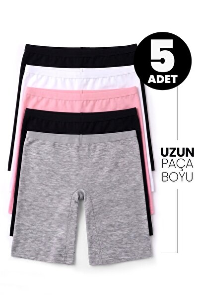 Öts Kız Çocuk 5'li Gri Pamuklu Likralı Uzun Boxer Tayt Vücudu Saran Esnek Kum...