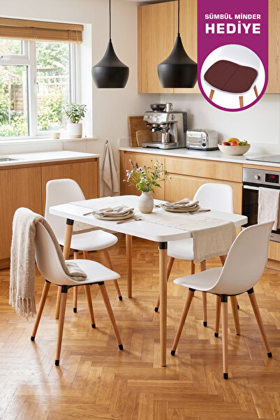 VİLİNZE Eames Sandalye Argos Ahşap MDF Sabit Mutfak Masası Takımı - 70x120 cm