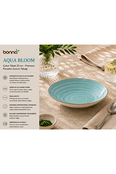 Bonnami Bonna Aqua Bloom Çukur Tabak 23 cm - Premium Porselen Sunum Tabağı
