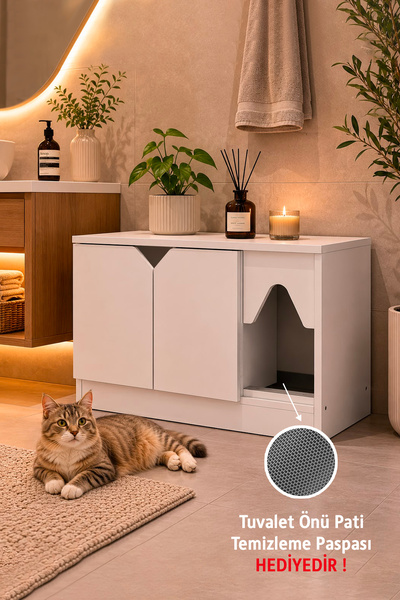 benim odam Kitty Modern Çok Amaçlı Kedi Evi ve Tuvalet Gizleme Kabini Düz Beyaz