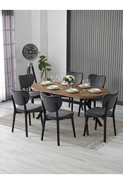 JoyMassa NOVA MDF YEMEK MASASI TAKIMI (6 ADET ELMA SANDALYE/ 90X180 CM YEMEK ...