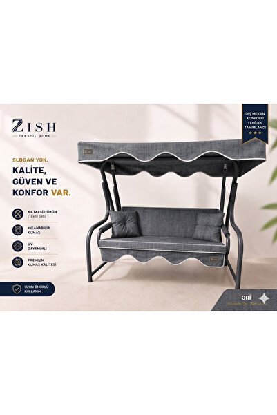 zishtekstil Keten Kumaş Süngerli Gölgelikli 2 Kişilik Salıncak Minderi 8 cm