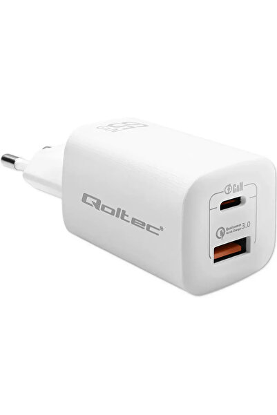 Qoltec USB, USB Tip-C GaN Ultra 65W Alb