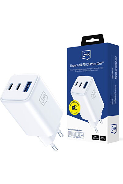 3MK USB-A, USB-C, GaN, 65W - Alb