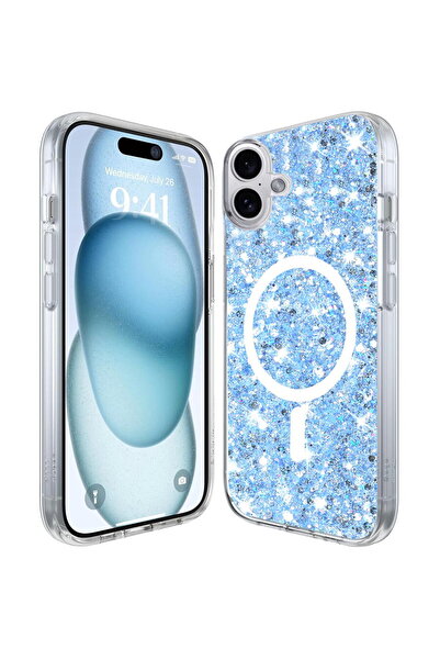Techsuit Husă pentru iPhone 16 Plus - Sparkly Glitter MagSafe - Albastru