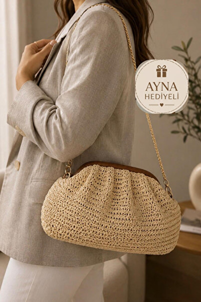 Zarena Official Sahara Straw - Τσάντα χειρός και ώμου από ψάθινη πλεκτή αλυσί...