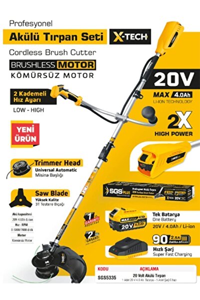 SGS Tırpan Seti 20 Volt 4.0Ah 90Dk Hızlı Şarj / 2 Kademeli Hız Ayarı