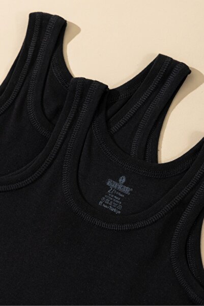 Boys Oval Neck Organic Cotton Singlet 2-Pack Black