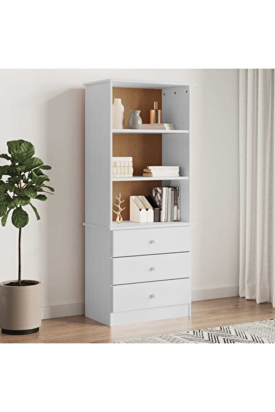 Concept Bibliotecă cu sertare „ALTA”, alb, 60x35x142 cm, lemn masiv pin