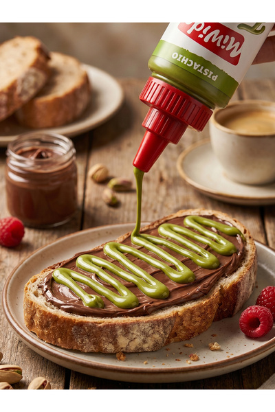 Miwida Antep Fıstıklı Çikolata Sos - Pratik Waffle, Pankek, Krep, Kruvasan ve Tatlı Sosu 330 Gr