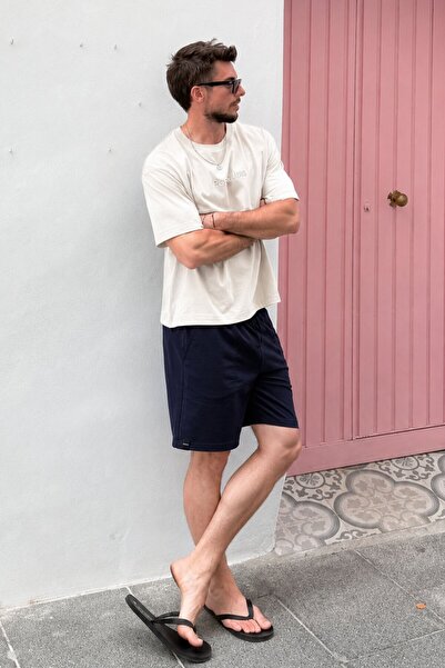 Madmext Navy Blue Adjustable Waist Pocketed Short Men's Shorts 6544