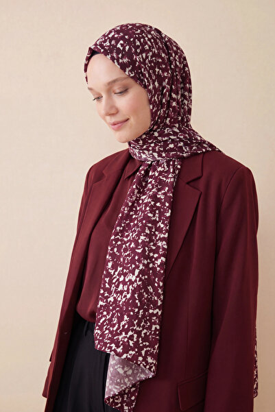 Giovanni Boulera Bordo Beyaz Dalgalı Desenli Mulberry Twill İpek Şal